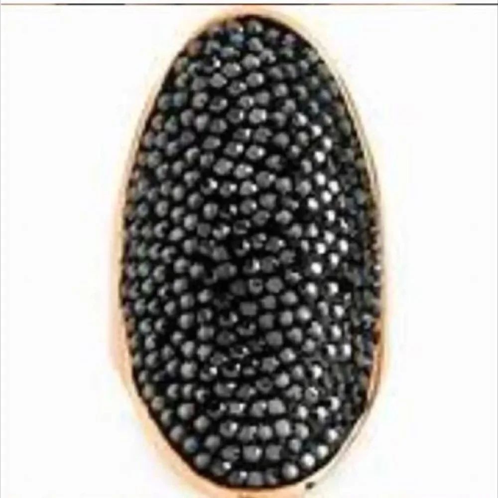 Rare Henri Bendel Rocks Black Cocktail ring With Swarovski Crystals Gold Band